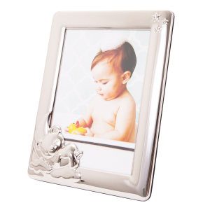 Baby 5x7 Picture Frame in Nickel Plated with Sleeping Bear and Diamante Stars