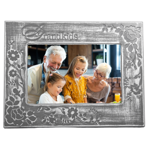 Galvanised Brushed Silver Grandkids Sentiment Picture Frame with Floral Decor