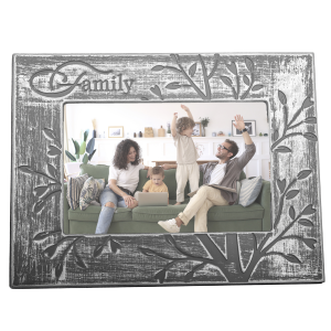Galvanised Brushed Silver Family Sentiment Picture Frame with Tree Decoration