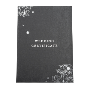 Beautiful Black Satin Fabric Wedding Certificate Holder with Silver Floral Decor