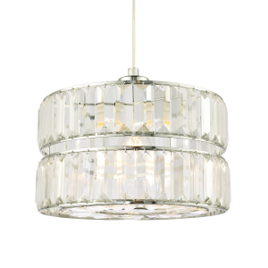 Designer Double Tier Easy Fit Pendant Shade with Rows of Clear Acrylic Prisms