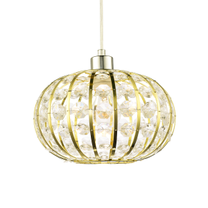 Modern Gold Plated Basket Cage Style Pendant Shade with Clear Acrylic Beads