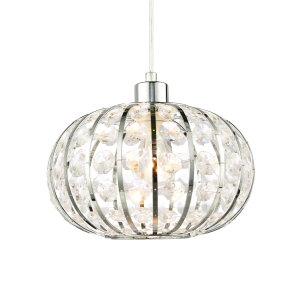 Modern Chrome Plated Basket Cage Style Pendant Shade with Clear Acrylic Beads