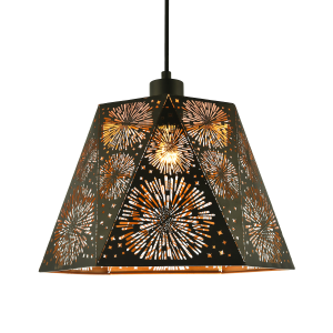 Designer Hexagonal Pendant Lamp Shade in Matte Black with Starburst Shapes