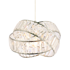 Modern Three Ring Chrome Pendant Lighting Shade with Transparent Acrylic Prisms