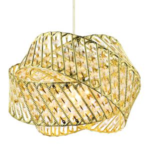 Designer Triple Ring Gold Pendant Light Shade with Small Clear Acrylic Beads