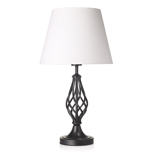 Traditional Matte Black Table Lamp with Barley Twist Base and White Linen Shade