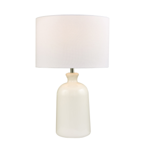 Classic Opal White Glass Table Lamp with White Linen Fabric Drum Lampshade