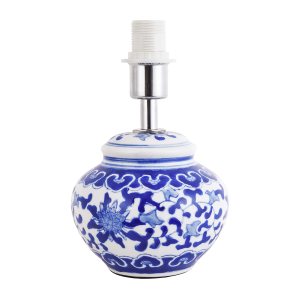 Hand Painted Oriental Floral Themed Ceramic Table Lamp Base in Blue and White