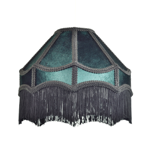 Traditional Victorian Empire Lampshade in Dark Emerald Velvet with Tassels