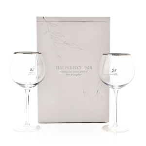 25th Anniversary Pair of Large Clear Ribbed Glass Gin Glasses with Gift Box