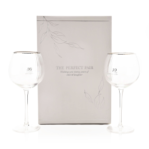 30th Anniversary Pair of Large Clear Ribbed Glass Gin Glasses with Gift Box