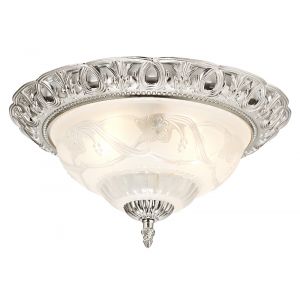 Traditional Satin Nickel and Floral Glass Flush Ceiling Light