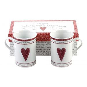 Beautifully Designed 40th Ruby Anniversary Mug Set with Matching Gift Box